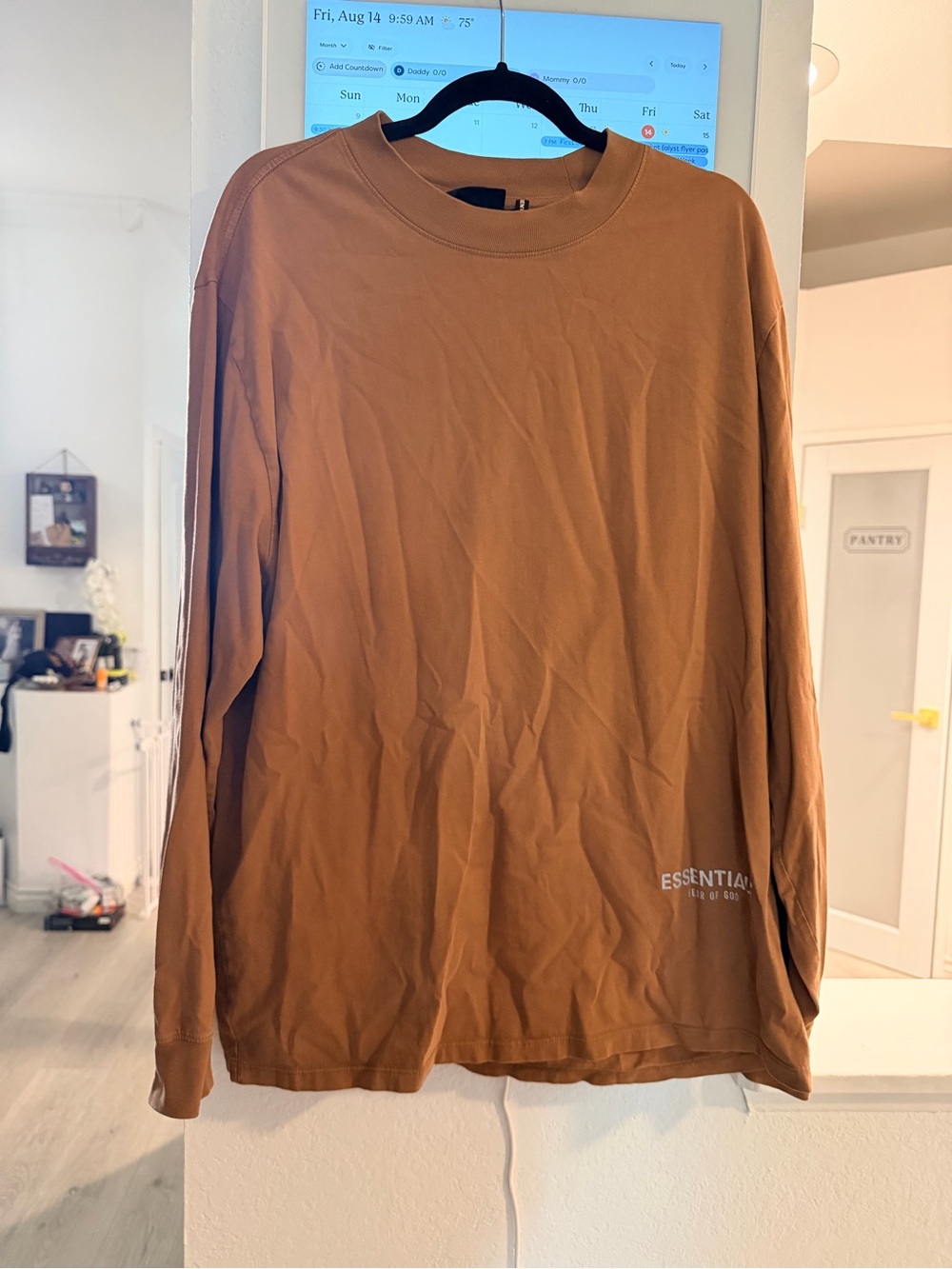 ESSENTIALS Fear of God Men’s Long-Sleeve Crewneck Shirt - Rust Brown - Large